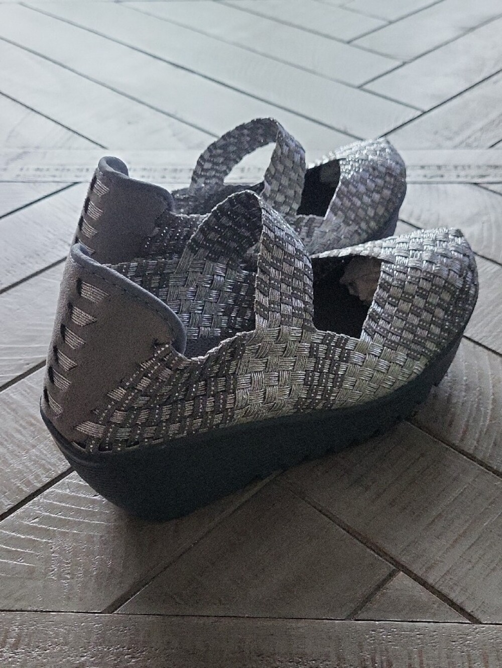 bernie mev. Metallic Silver Woven Mary Jane Flats - Picture 4 of 7